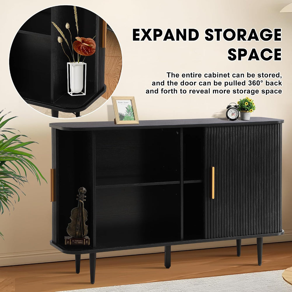 Grepatio 47" Sideboard Buffet Cabinet with Fluted Slide Doors, Tambour S...