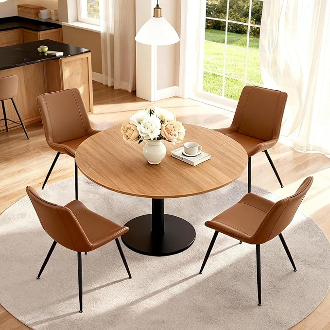 Brage Living Dining Chairs Set of 2, PU Leather Modern Armless Kitchen Dining Room Chairs, Upholstered Accent Side Chairs with Metal Legs (Brown)