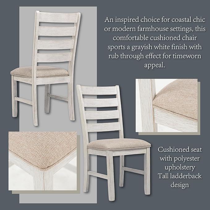 Signature Design by Ashley Skempton Modern Farmhouse Dining Room Chair, 2 Count, Ladderback Design, Wood, 17.75" W x 21.5" D x 38.63" H, White and Light Brown