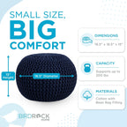 BIRDROCK HOME Round Pouf Ottoman Foot Rest - 18.5”x18.5”x15” Boho Compact Comfortable Soft Cotton Braided Foot Stool with Bean Bag Filling for Living Room, Bedroom, or Nursery (Navy)