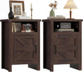 JUMMICO Farmhouse Nightstand, Modern Bedside Table with Barn Door and Shelf, Rustic End Table Side Table for Bedroom, Living Room(2,Brown)