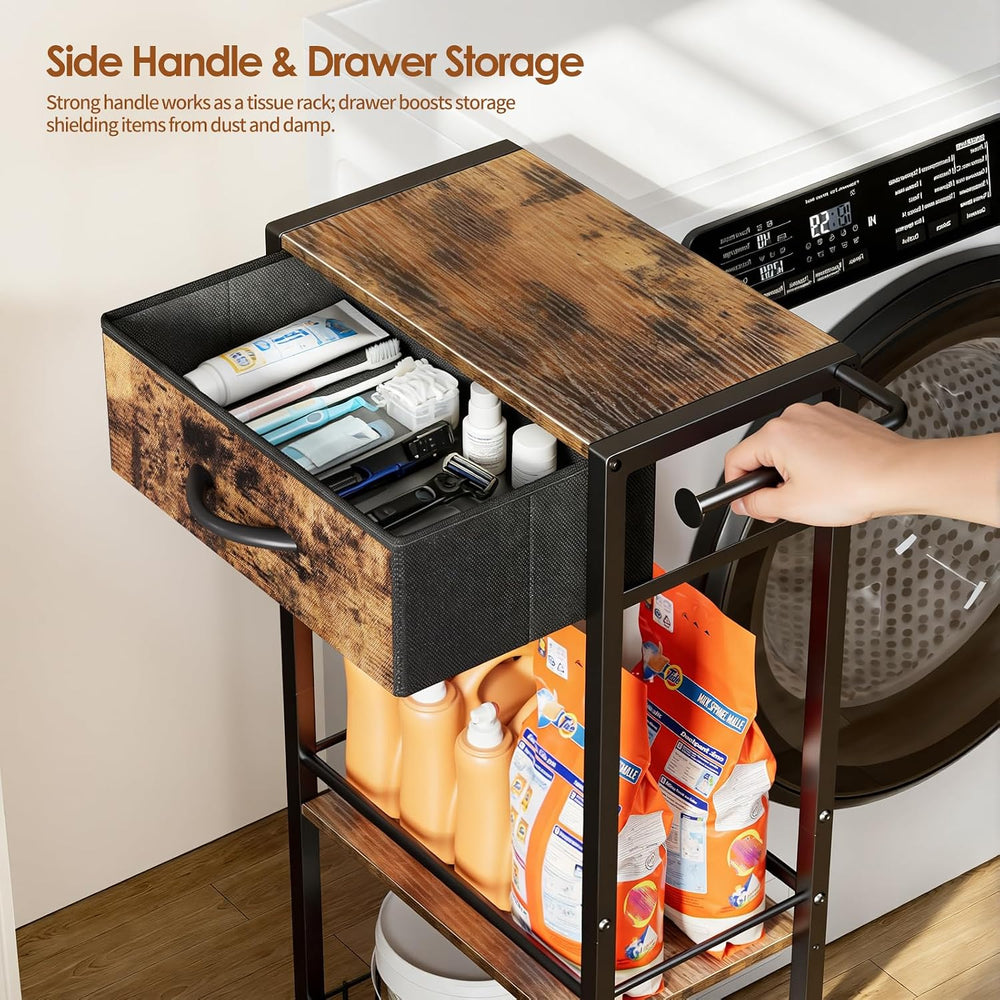 Lewondr 3-Tier Slim Storage Cart with Drawer, Rolling Utility Cart, Black | H...