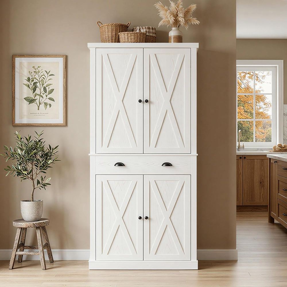 IRONCK 72.6" Tall Farmhouse Kitchen Pantry with Drawer and Adjustable Sh...