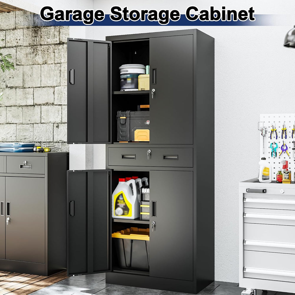 BESFUR Metal Storage Cabinet with a Drawer 4 Doors and 2 Adjustable Shelves G...