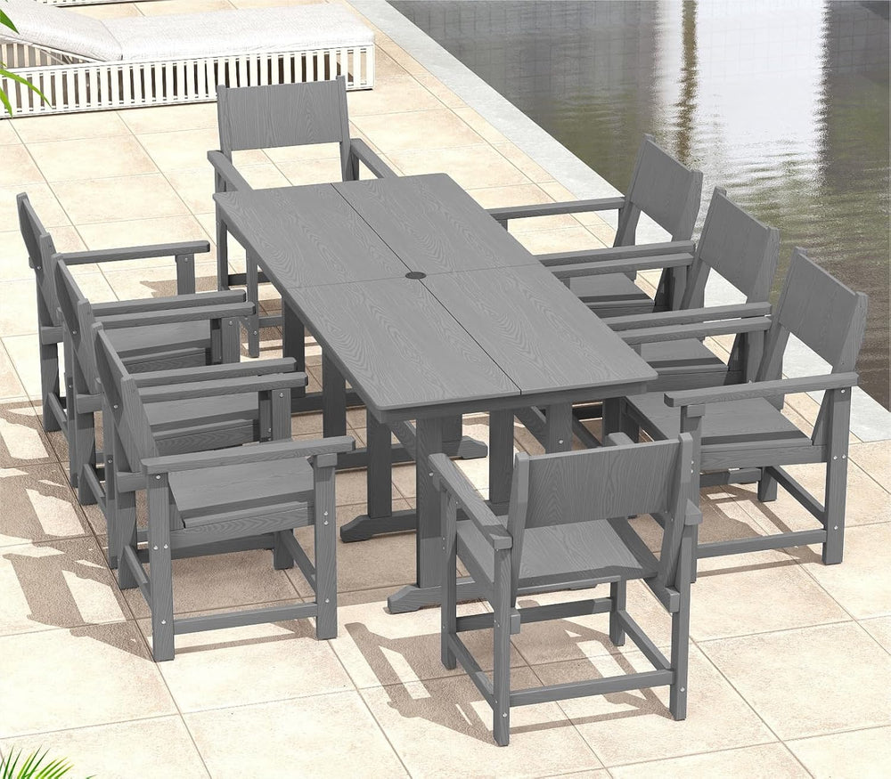 9-Piece Outdoor Dining Set, HDPE Weatherproof Patio Table and Chairs Set for ...