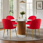 Velvet Dining Chairs Set of 6, Upholstered Mid Century Modern Dining Room Chairs, Armless Accent Chair with Metal Gold Legs for Living Room, Kitchen, Rose Red
