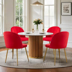 Velvet Dining Chairs Set of 4, Upholstered Mid Century Modern Dining Room Chairs, Armless Accent Chair with Metal Gold Legs for Living Room, Kitchen, Rose Red
