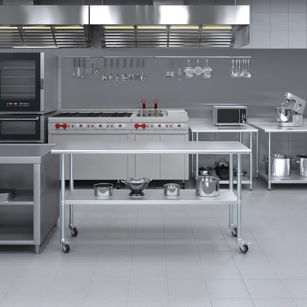 AmGood 72" Long x 24" Deep Stainless Steel Table with Casters