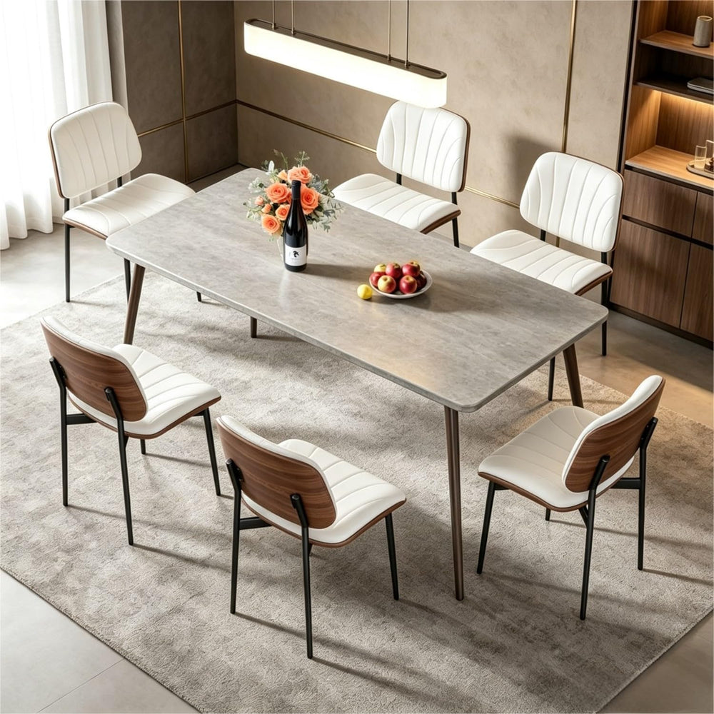 AVAWING Walnut Dining Chairs Set of 6, Mid Century Modern Dining Chairs | PU ...