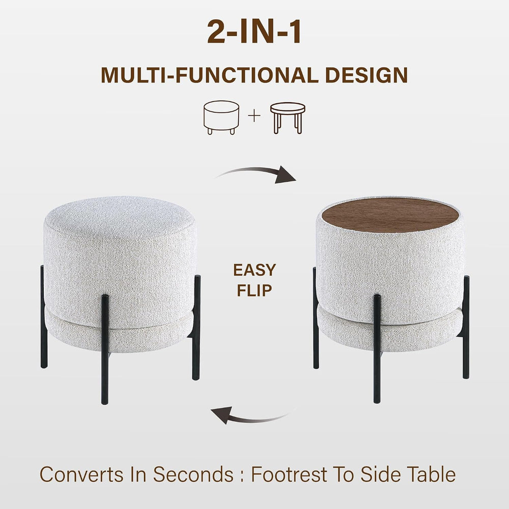 Get Set Style Multifunctional Ottoman with Side Table, Soft Round Footrest St...