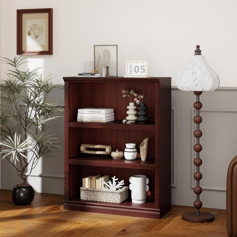 blini 3-Shelf Bookcase Wooden Bookshelves 33in Wide Floor Standing Display St...