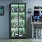 Display Cabinet with LED Lights - Set of 2, Glass Display Case with 3 Adjustable Shelves, Curio Cabinet with 2 Glass Doors, Storage for Collectibles, Living Room