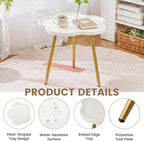 danpinera Round Side Table, Metal Legged Accent Table with Wooden Tray, Flower Tray Small Round End Table for Living Room, Bedroom, Nursery White & Gold
