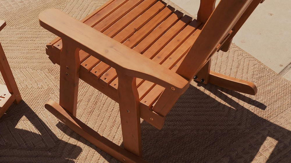 Wooden Patio Rocking Chair with Comfortable Backrest Inclination, High Backre...