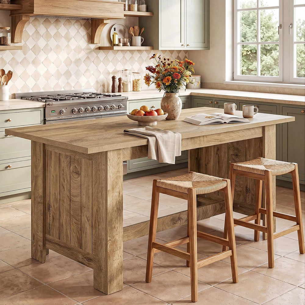 Tribesigns 63-Inch Kitchen Island with Seating, Farmhouse Wood Stationary Isl...