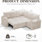 85 Inch Modular Sectional Sofa with Pull Out Couch Bed, L Shaped 5 Seat Sectional Couch with Storage, Corduroy Sectional Couches for Living Room, Cloud Modular Couch, Removable Sofa Cover, Beige