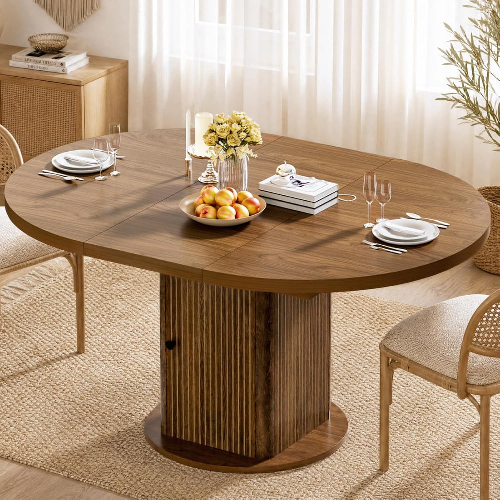 43"-59" Extendable Round Dining Table for 4-8 with Hidden Storage, ...