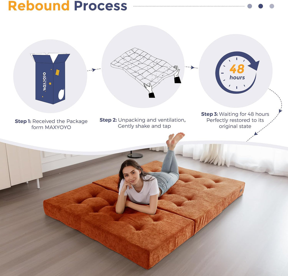 MAXYOYO 6" Folding Sofa Bed for Floor, Tufted Tri-Fold Floor Mattress | ...