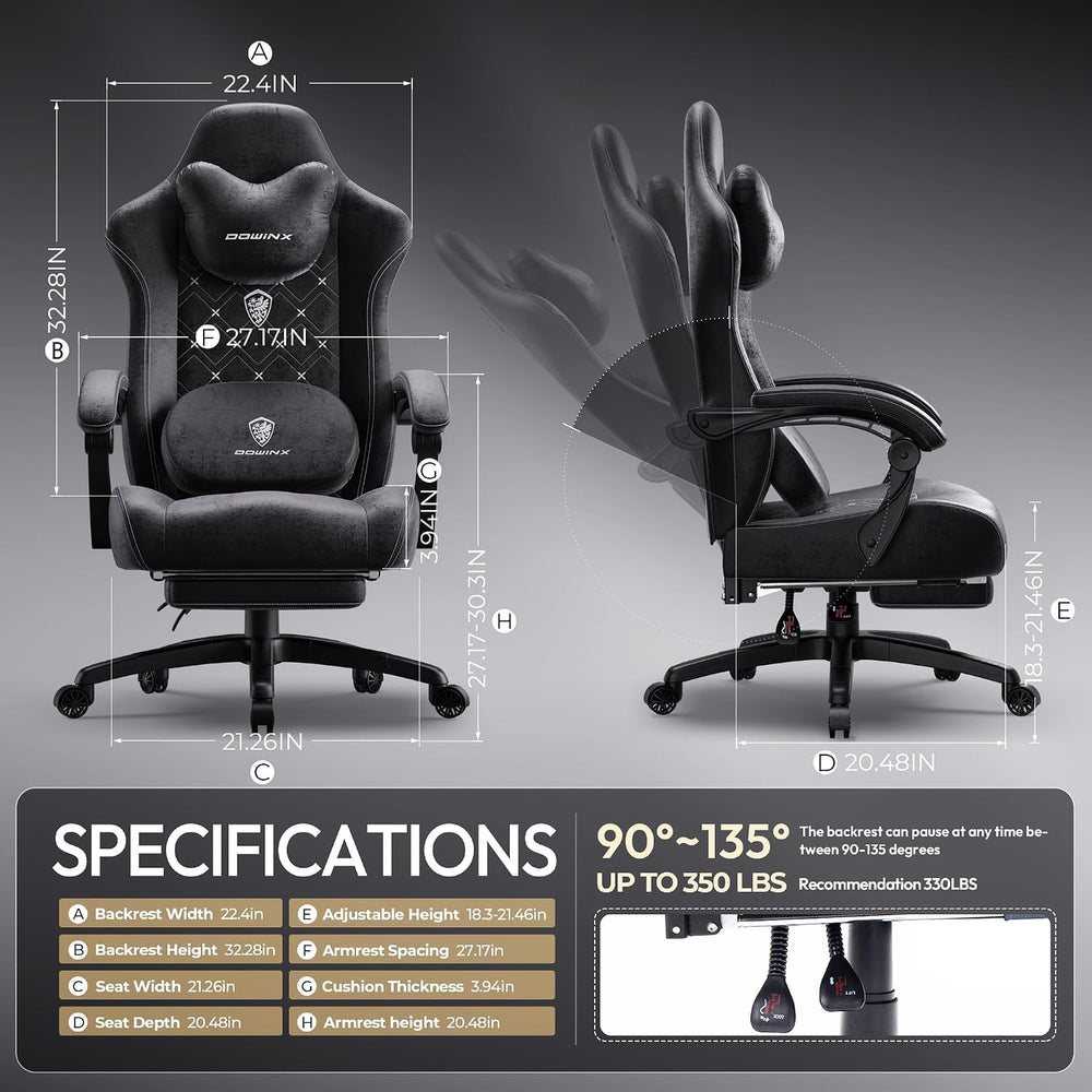 Dowinx Gaming Chair with Heated Massage Lumbar Support,Big and Tall Fabric Ga...