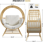 Bifanuo Oversized Egg Chair Indoor/Outdoor Rattan Hanging Basket Chair with Thickened Cushion Supports 350LBS – Wicker Patio Lounge Chair for Balcony Porch Living Room Backyard (Beige)