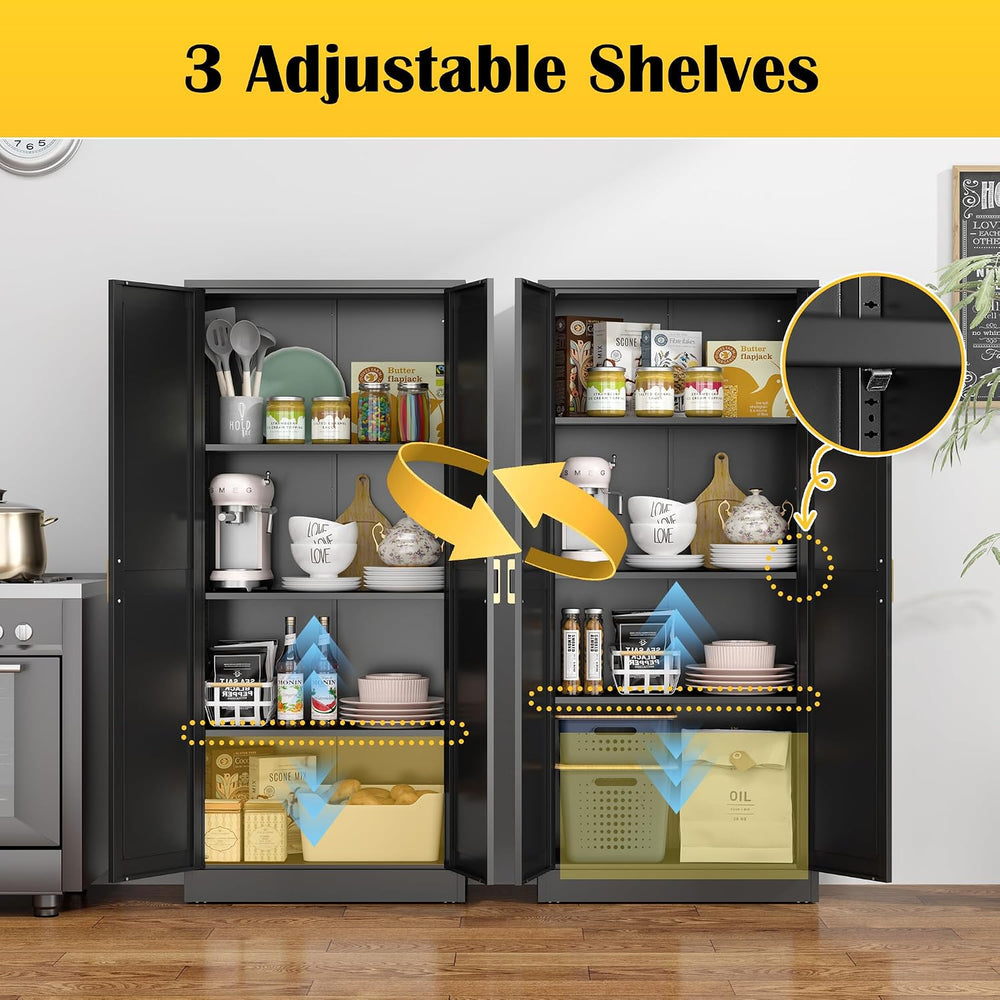 Steeloong 60"Metal Pantry Storage Cabinet with Doors & 4 Adjustable ...