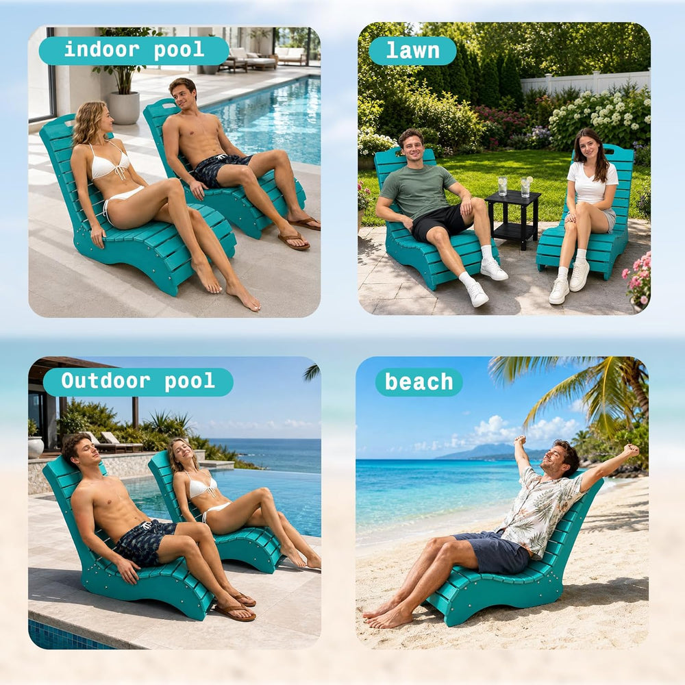 Pool Lounge Chair, S Shape HDPE in-Pool Chaise with Wheels, Patio Outdoor Lou...