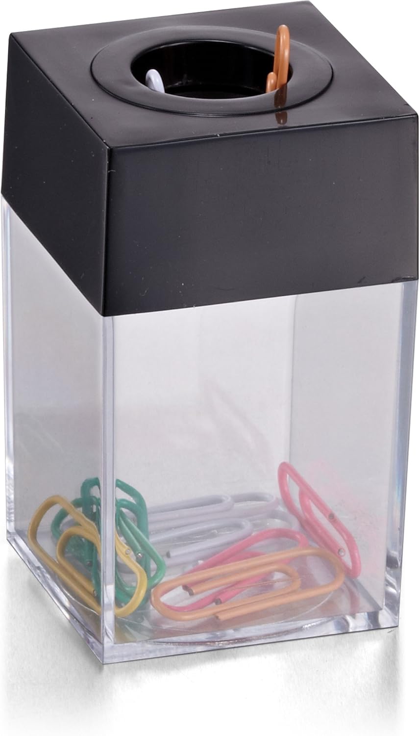 Officemate Small Clip Dispenser with Magnetic Top, Clear/Black (93687)