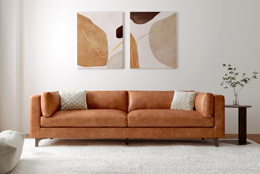 Valencia Mary Leather Couch 93" | Top Grain Nappa 11000 Leather Wide Sea...
