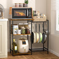Kitchen Stand with Pots Rack, Utility Microwave Oven Stand with Storage, 5 Tiers Coffee Bar Table, Small Kitchen Bakers Rack with 6 S Hooks, Kitchen Storage Shelf Rack for Spices, Pots, Rustic Brown