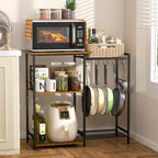 Kitchen Stand with Pots Rack, Utility Microwave Oven Stand with Storage, 5 Tiers Coffee Bar Table, Small Kitchen Bakers Rack with 6 S Hooks, Kitchen Storage Shelf Rack for Spices, Pots, Rustic Brown