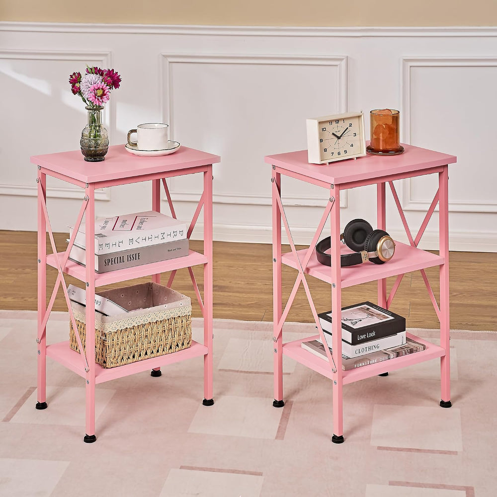 VECELO End Side Table Night Stand Set of 2,X-Design with Storage Shelf for Be...