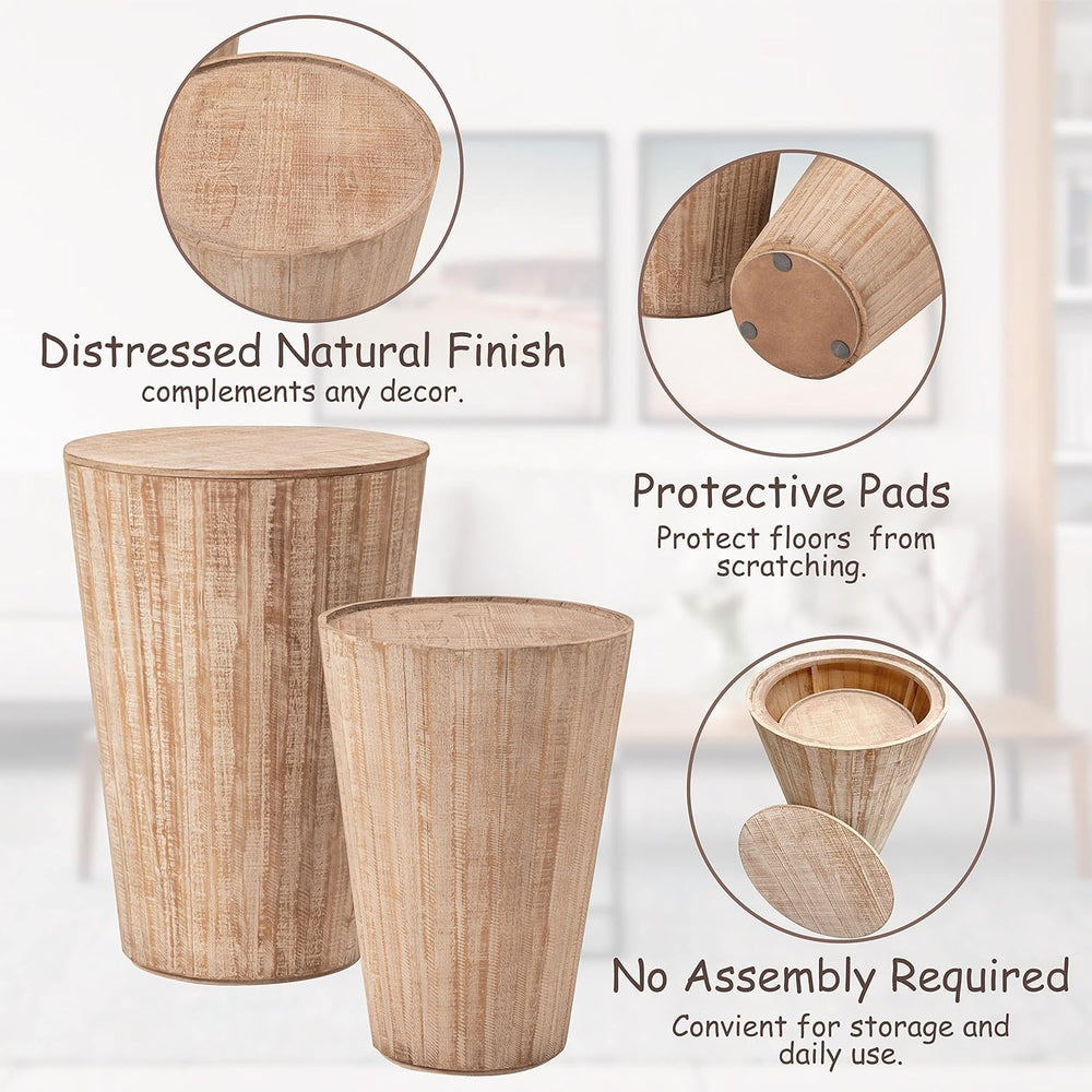 Aoikax Farmhouse Nesting Barrel Side Table, Fully Assembled, Natural | Rustic...