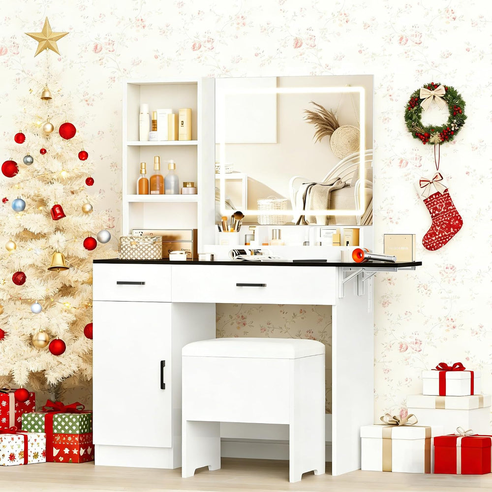 KAMABOKO White Vanity Desk with Mirror and Lights | Women Makeup Vanity with ...