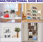 Shoe Storage 6 Pack Size 13 Acrylic Clear Shoe Storage Box Stackable Large Sneakers Display Case with Magnetic Door Hat Boxes Shoe Organizer for Closet