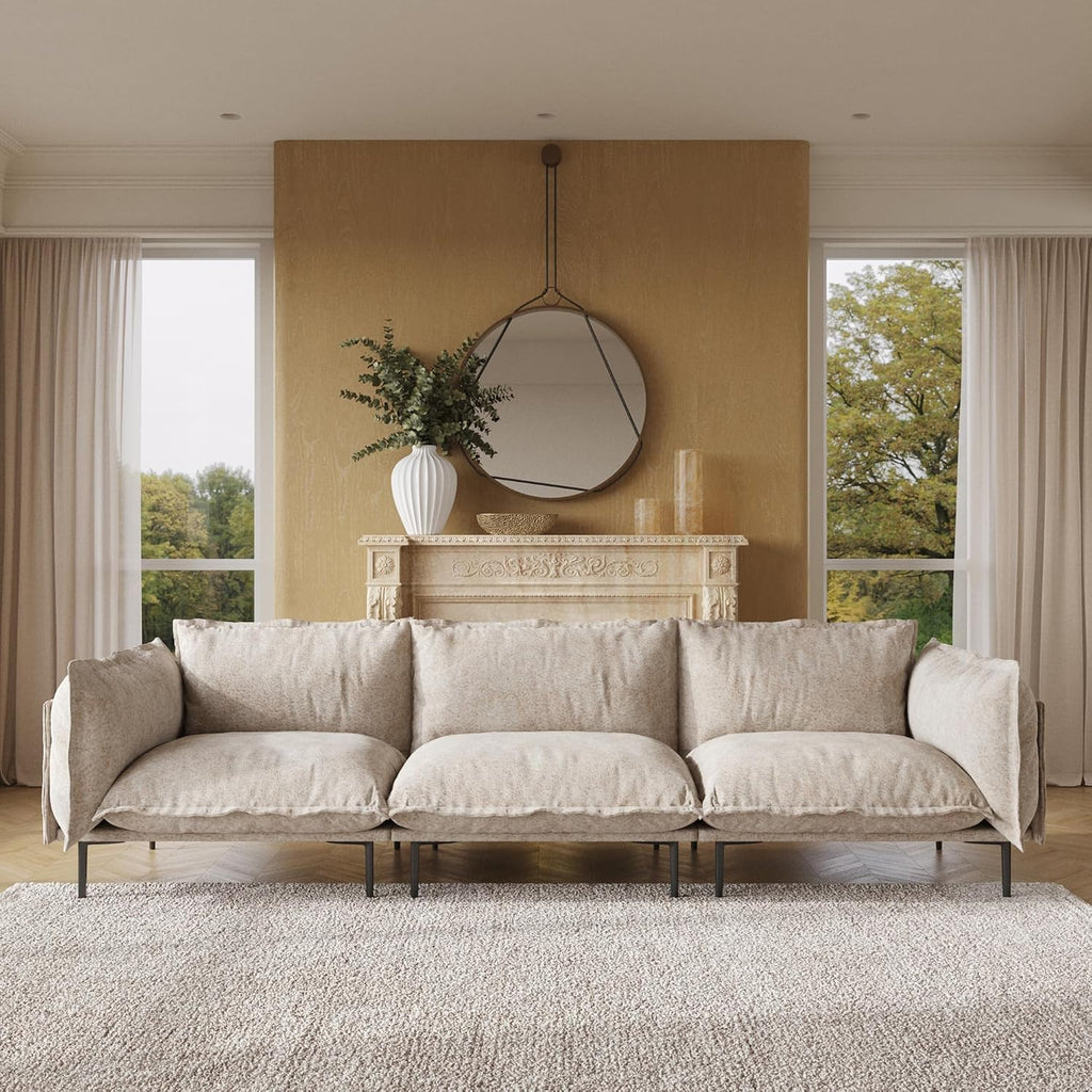 111" 3 Seater Cloud Sofa, Mid-Century Modern Sectional Couches with Thick Cushion, Modular Couch with High Sofa Legs, Sofa Furniture for Small Space Living Room Office Apartment, Light Brown