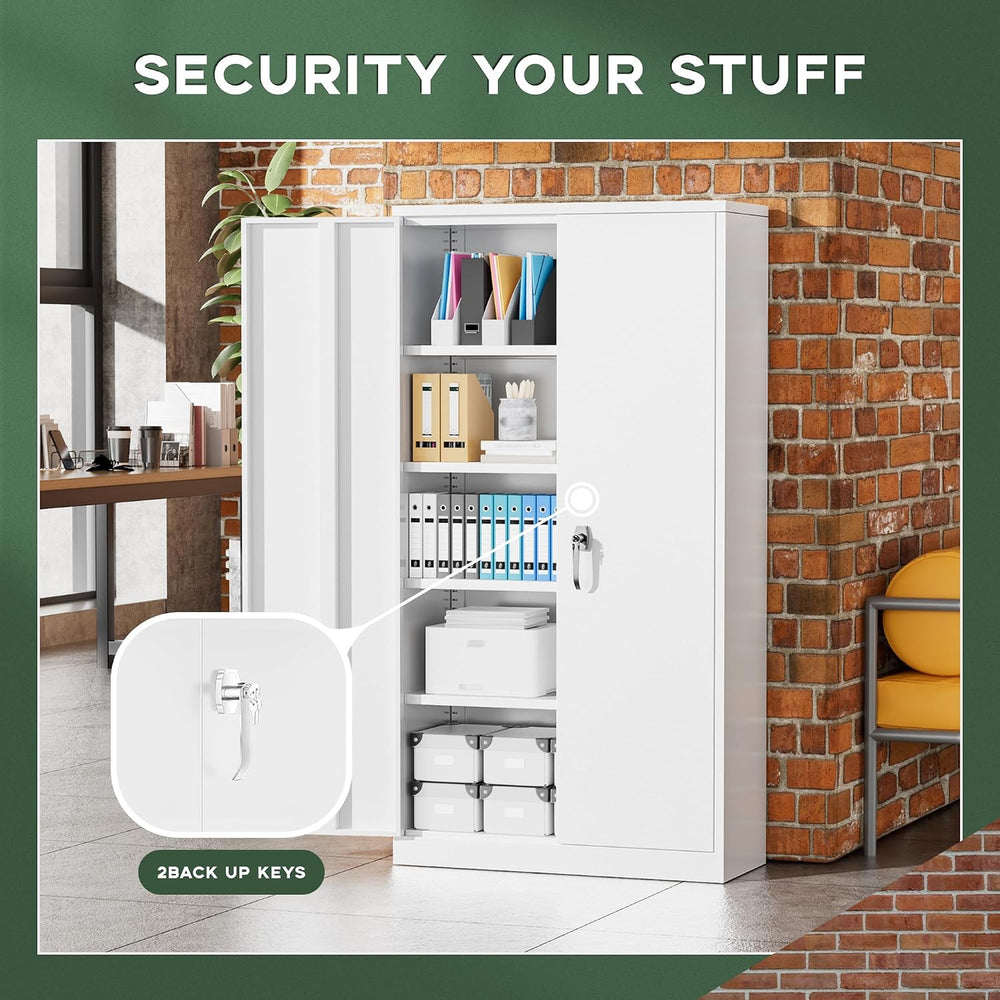 Greenvelly Metal Lockable Storage Cabinet, 72” Tall Storage Cabinet with 2 Do...