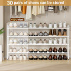KEETDY 4-Tier Long Shoe Rack for Closet Floor, Wide Shoe Organizer Storage, Stackable Shoe Rack for Entryway Metal Shoe Shelf for 30 Pairs Men Sneakers with Wire Grid for Bedroom, White