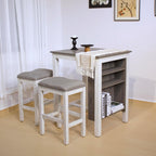 3-Piece Wooden Dining Table Set, Kitchen Island with Seating for 2, Kitchen Bar Table with Stools, Counter Height Dining Table Set, Rustic Gray Antique White, Farmhouse Style