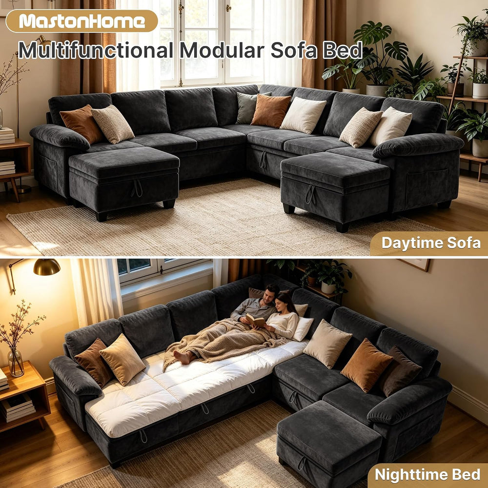 Oversized Sectional Sleeper Couch, 9 Seat Modular Sofa Pull-Out Storage Bed |...