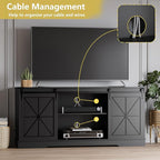 Farmhouse TV Stand for 65/60/55 Inch Tvs, Rustic Entertainment Center with Storage Cabinets & Sliding Barn Doors, Modern Media Console Table, Wood Television Furniture for Living Room, Bedroom, Black