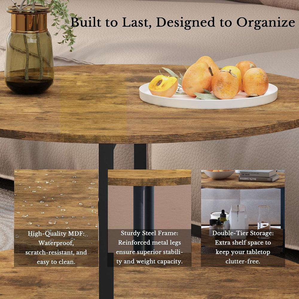 Farmhouse 3-Piece Coffee Table and End Table Set for Living Room | Round Coff...