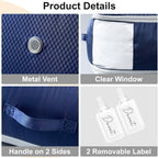 Comforter Storage Bag - Large Capacity Blanket Storage Bags 3-Layer Ultra Space Saving Self Compression Organizer, Washable Compression Bags for Storage Comforter Blanket, 2-Pack, Navy Blue