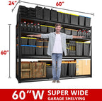 REIBII 60" W Garage Shelving, 4 Tier Storage Shelves Heavy Duty, 2500LBS Industrial Shelf, Adjustable Metal Shelving for Garage, Warehouse, School, Commercial, Business, 60" W x 60" H x 24" D