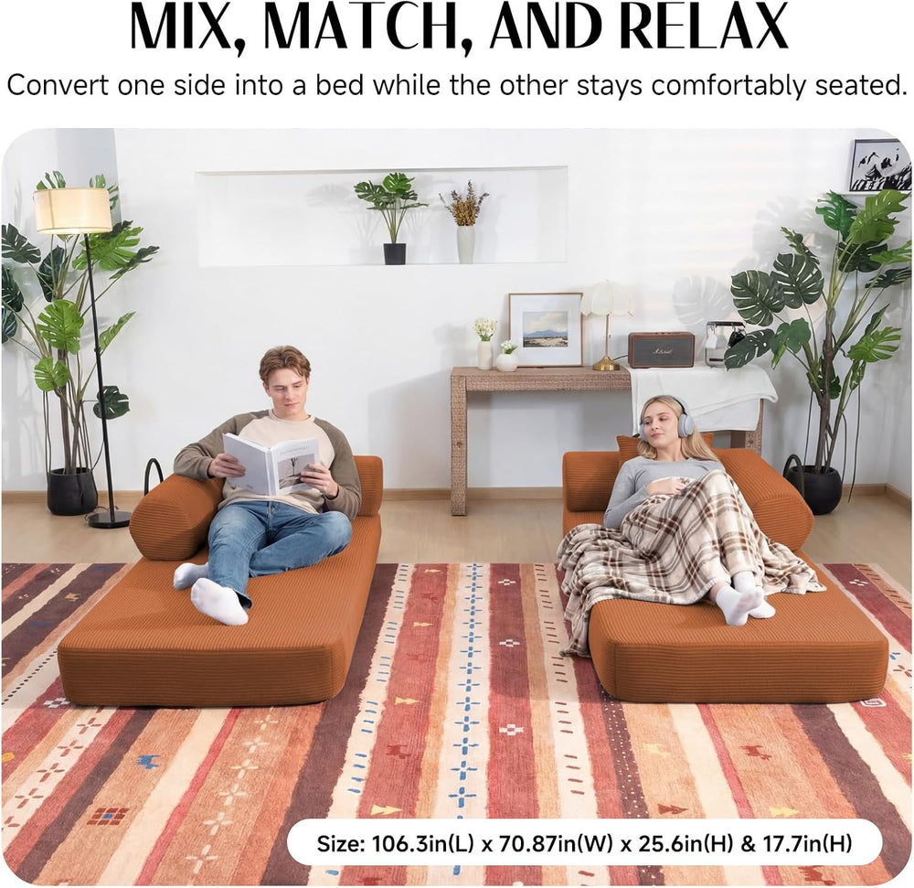 79" Corduroy Sofa Bed, Couch in a Box with 2 Pillows, High-Density Foam ...