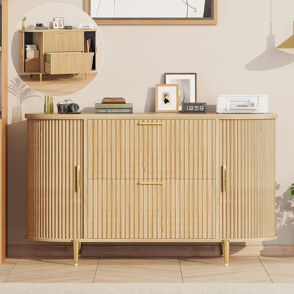 SEDETA Fluted 2 Drawer File Cabinet with 2 Sliding Door for Home Office | 39....