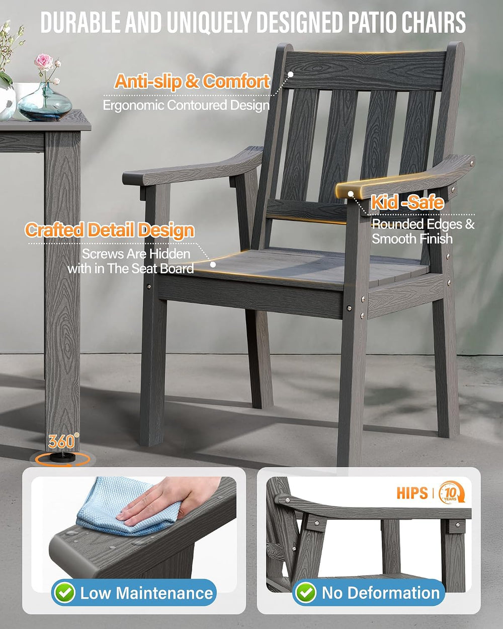 YEFU 7-Piece Patio Table Set, All-Weather HIPS, Metal Aluminum Frame, Gray