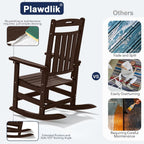 Oversized HDPE Outdoor Rocking Chair Set of 2, All-Weather, Coffee | Heavy Duty Patio Rockers with High Back, Extra Large & Extra Wide, Supports up to 380lbs, Perfect for Porch, Lawn, Garden