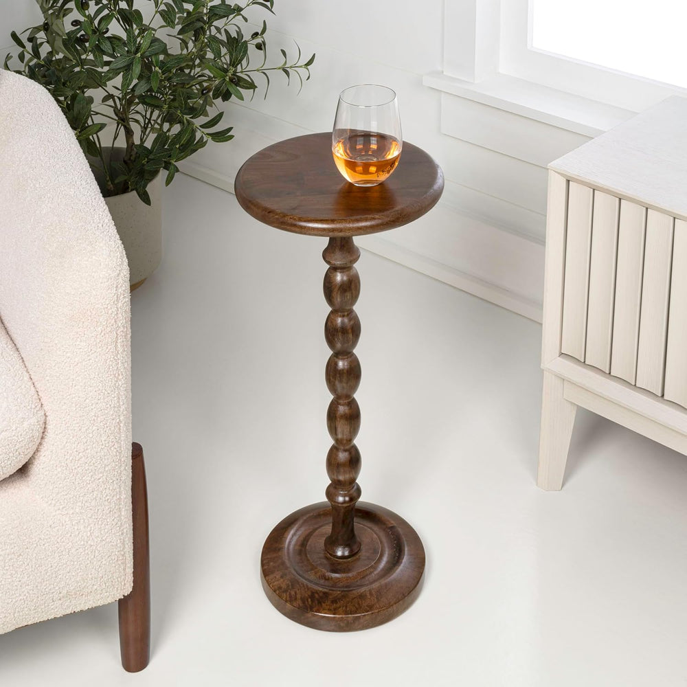 JONATHAN Y Augustus Solid Mango Wood Drink Table, 24.5" Tall Small Round...