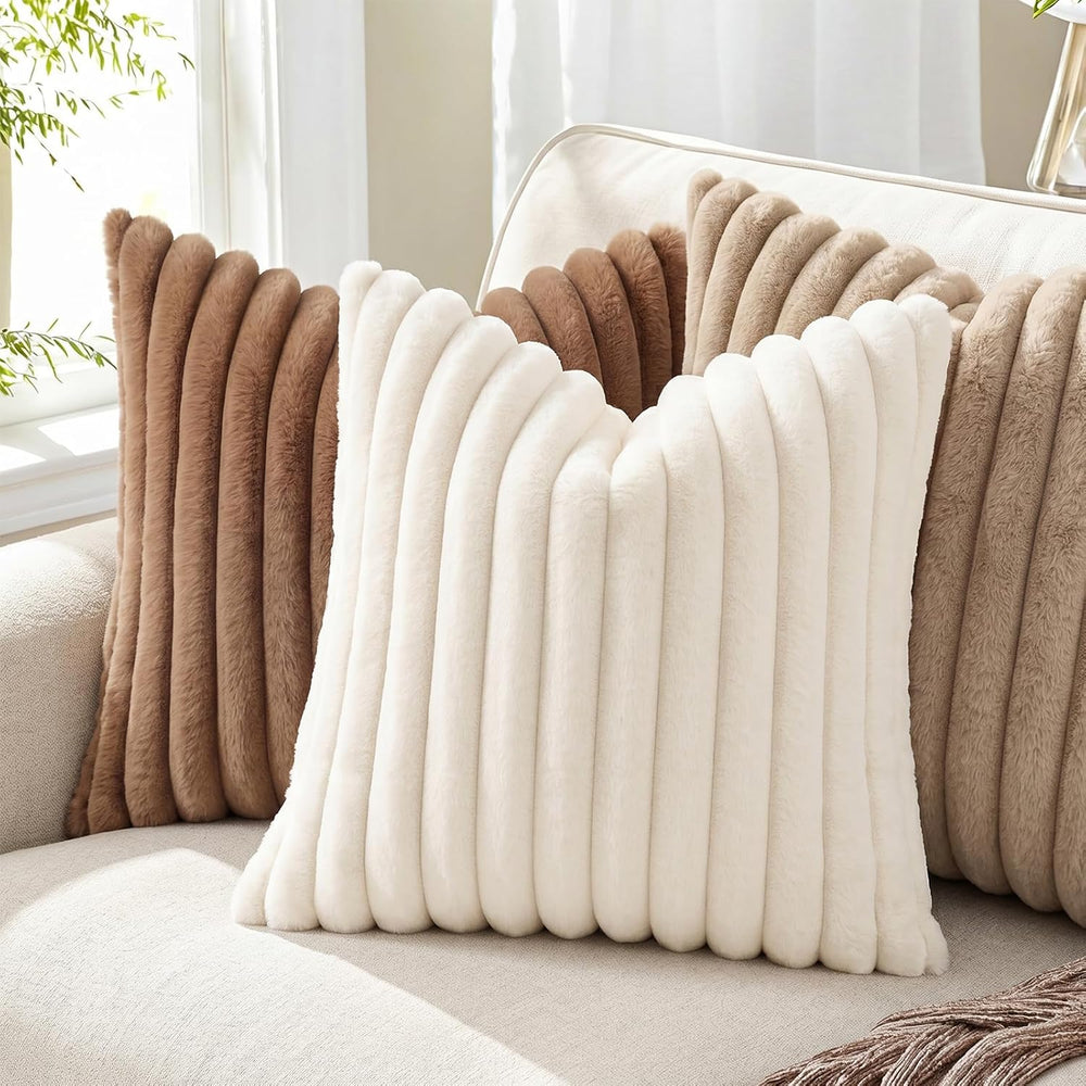 Pallene Faux Fur Decorative Throw Pillow Covers 26x26 Set of 2, Cream White