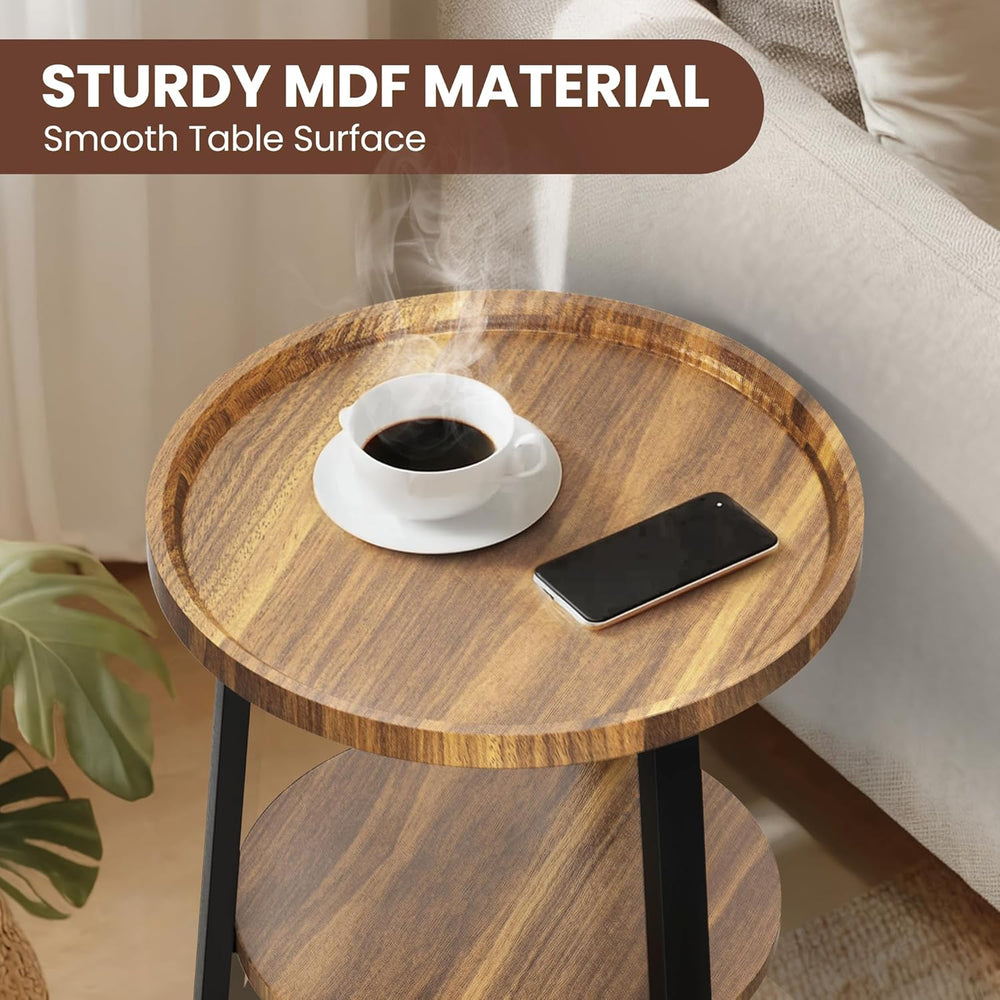 PPAMAPIC Round End Table, 2 Tier Side Table with Storage Shelf, Nightstand Ac...